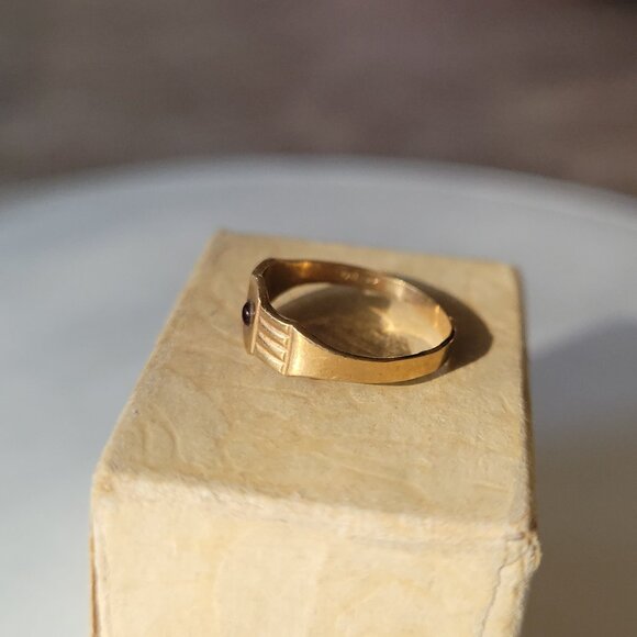 Antique Yellow Gold Ring Tiny Size 10k Ostby Barton Red Stone Baby Size - Picture 4 of 13